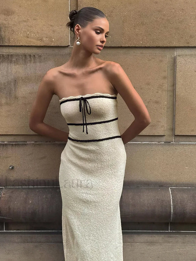 Knotted Tube Midi Sweater Dress Apricot / XS Sweater Dresses Main image