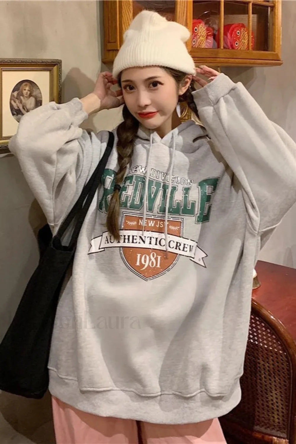 Korean Fashion Fleece Hooded Hoodie Grey / M