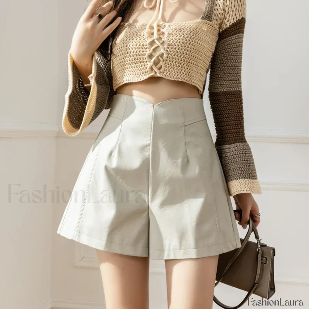 Korean Fashion Zipper High Waist Casual Boots Shorts creamy white / S