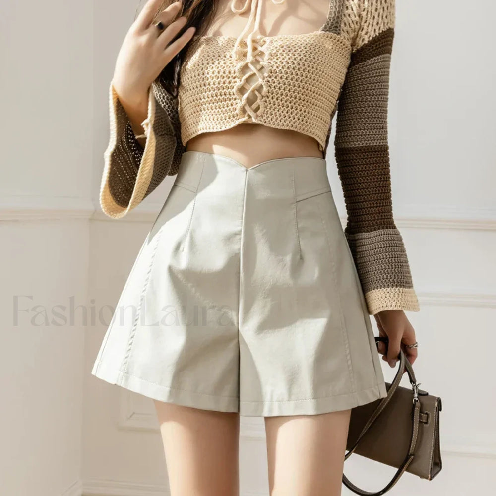 Korean Fashion Zipper High Waist Casual Boots Shorts creamy white / S