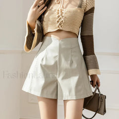 Korean Fashion Zipper High Waist Casual Boots Shorts creamy white / S