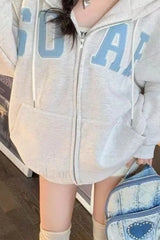Korean Style Letter Print Drawstring Hoodie