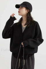 Korean Style Long Sleeve Cardigan Black / S