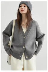 Korean Style Long Sleeve Cardigan Grey / S