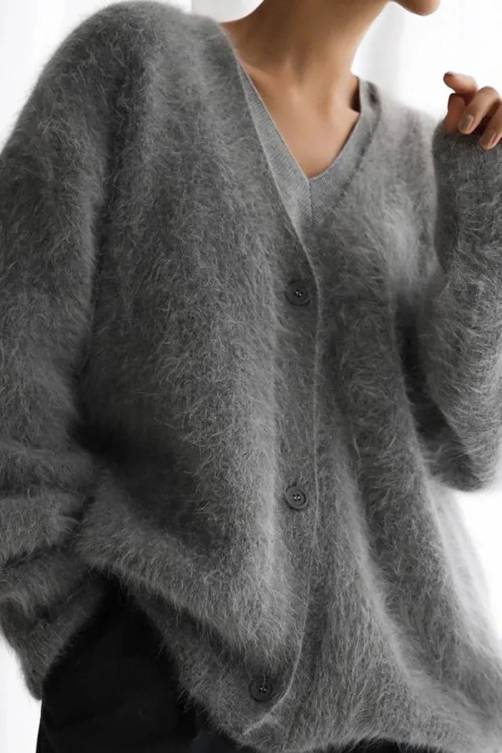 Korean Style Long Sleeve Knit Cardigan Dark Grey / S