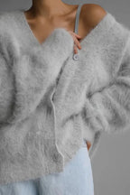 Korean Style Long Sleeve Knit Cardigan Grey / S
