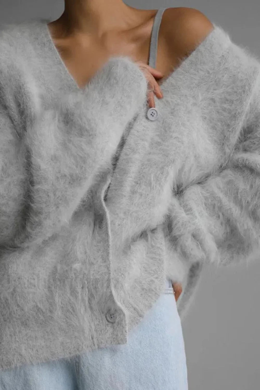 Korean Style Long Sleeve Knit Cardigan Grey / S