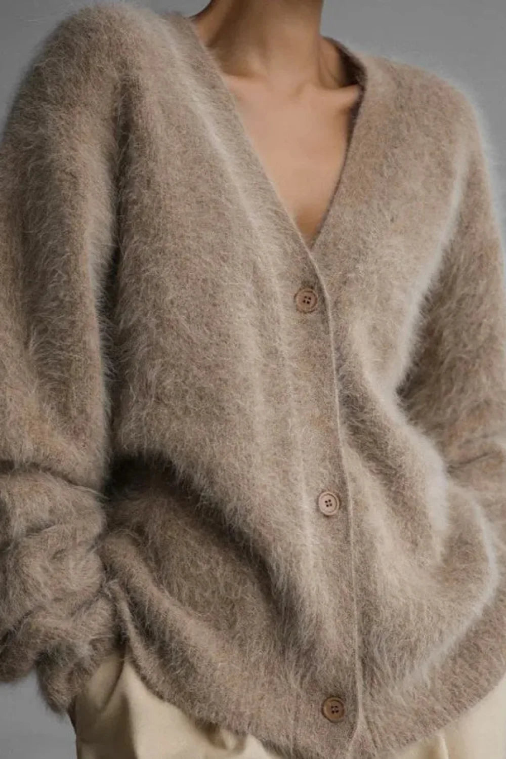 Korean Style Long Sleeve Knit Cardigan Khaki / S Main image