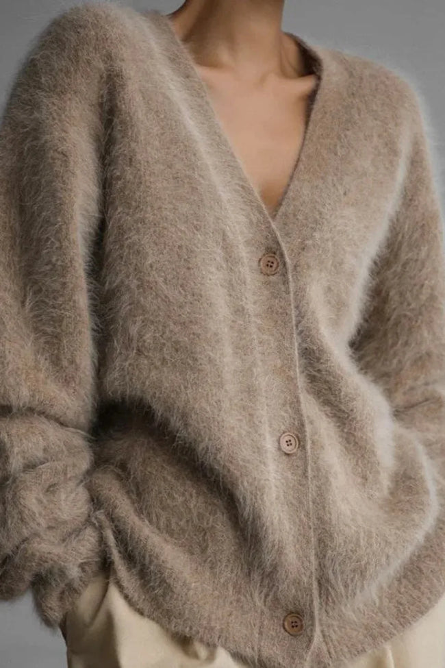 Korean Style Long Sleeve Knit Cardigan Khaki / S Main image