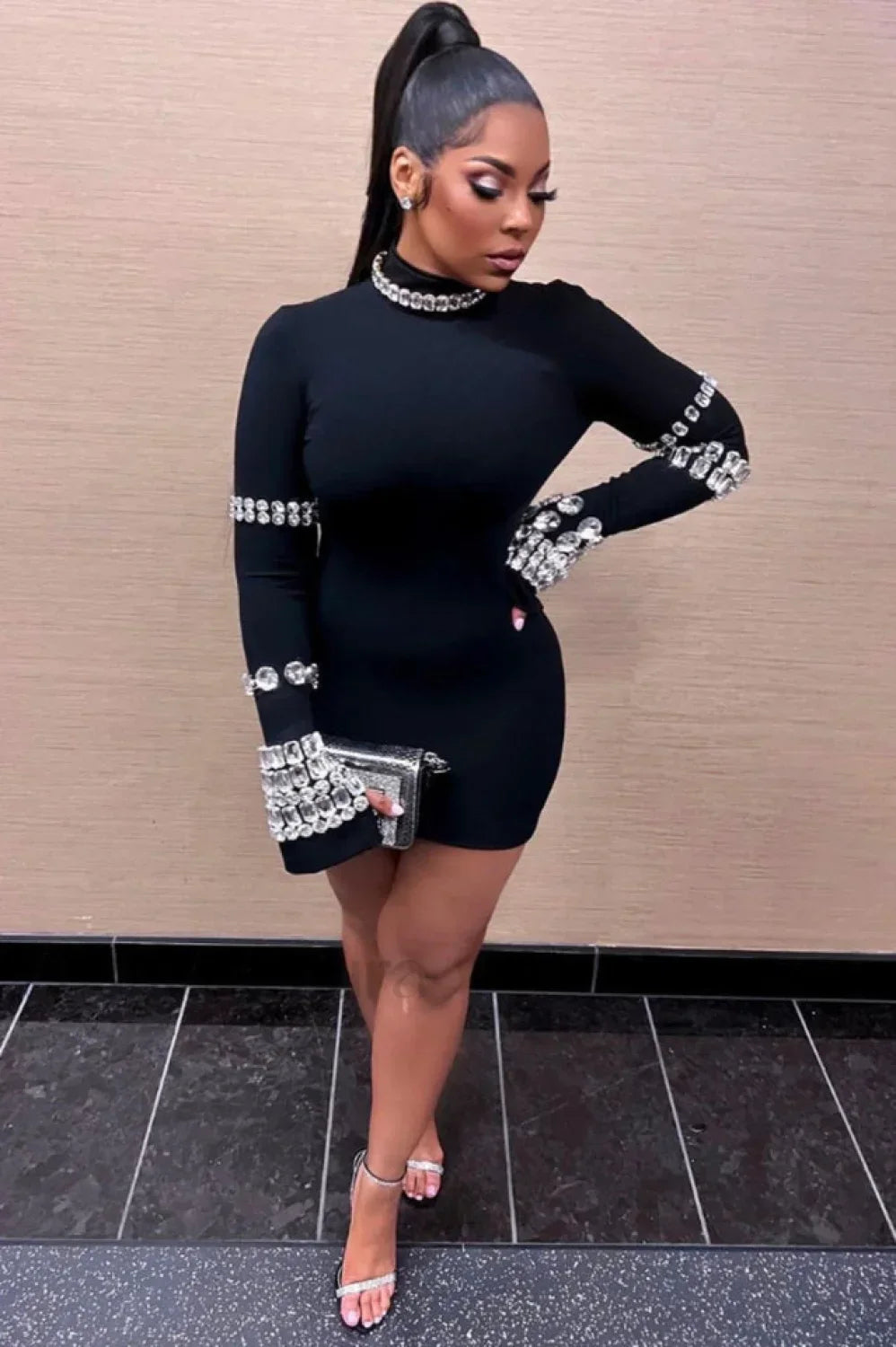 Kris Rhinestone Stylish Bodycon Dress