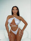 Lace Backless Split Sexy Bikini Set White / S