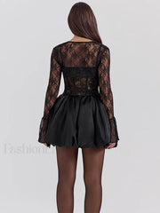 Lace Bandage See Through Mini Dress