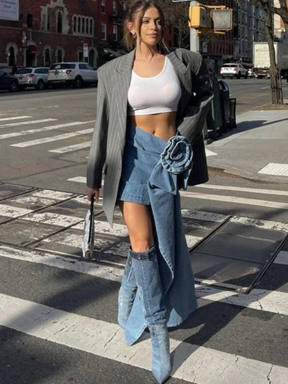 Lace Bow Mesh Mini Skirt BLUE / XS