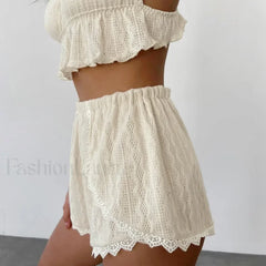 Lace Camisole Pajama Shorts Two Piece Set