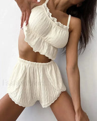 Lace Camisole Pajama Shorts Two Piece Set