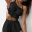 Lace Camisole Pajama Shorts Two Piece Set Black / S