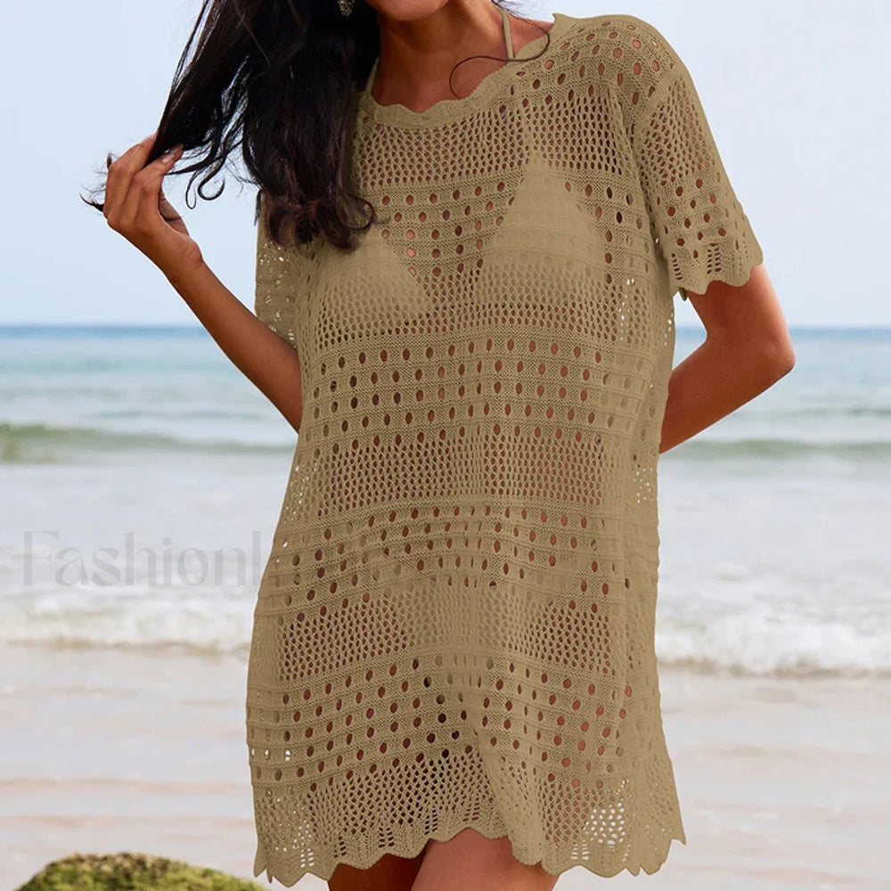 Lace Collar Mid Length Beach Cover Up