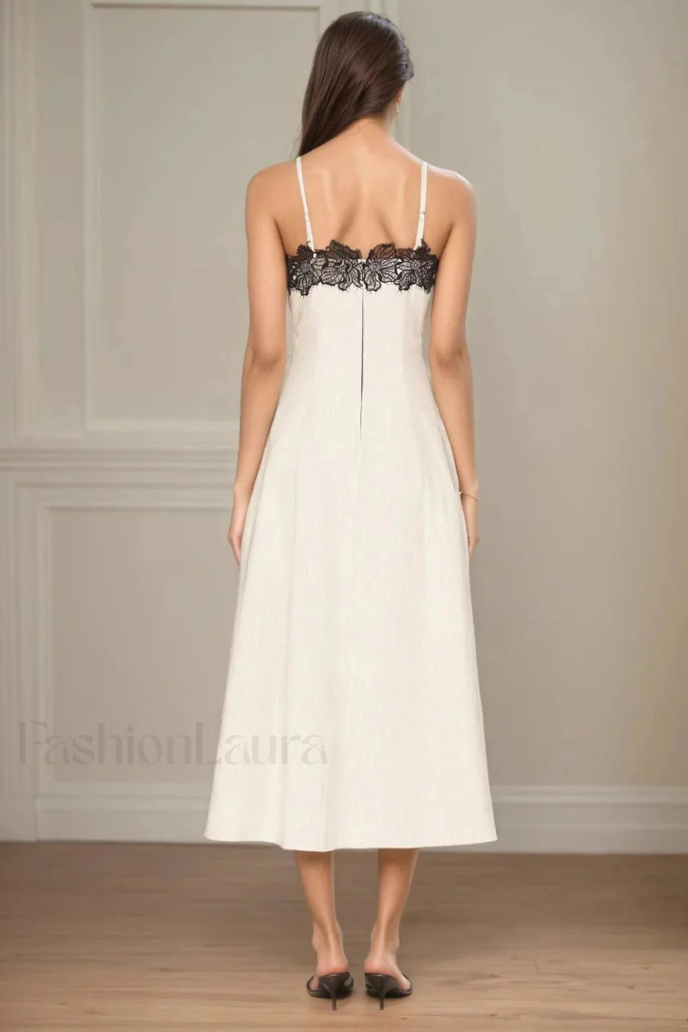 Lace Contrast Off-Shoulder Strappy White Maxi Dress Secondary image