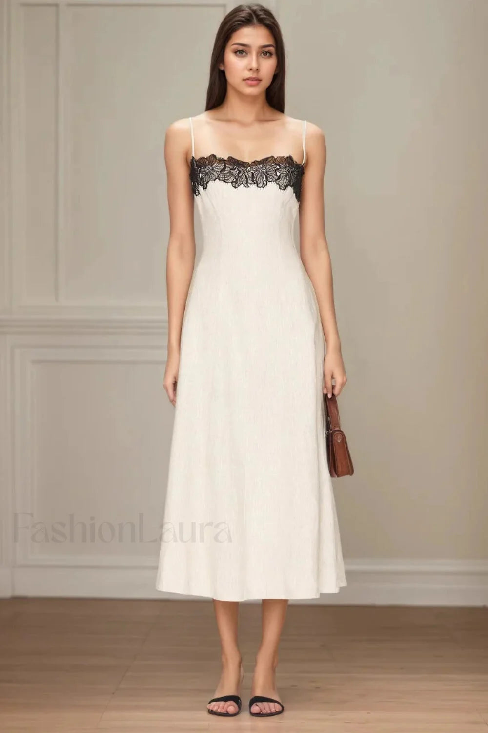 Lace Contrast Off Shoulder Strappy White Maxi Dress Off white / S Main image