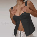 Lace Corset Strappy Crop Top Black / S