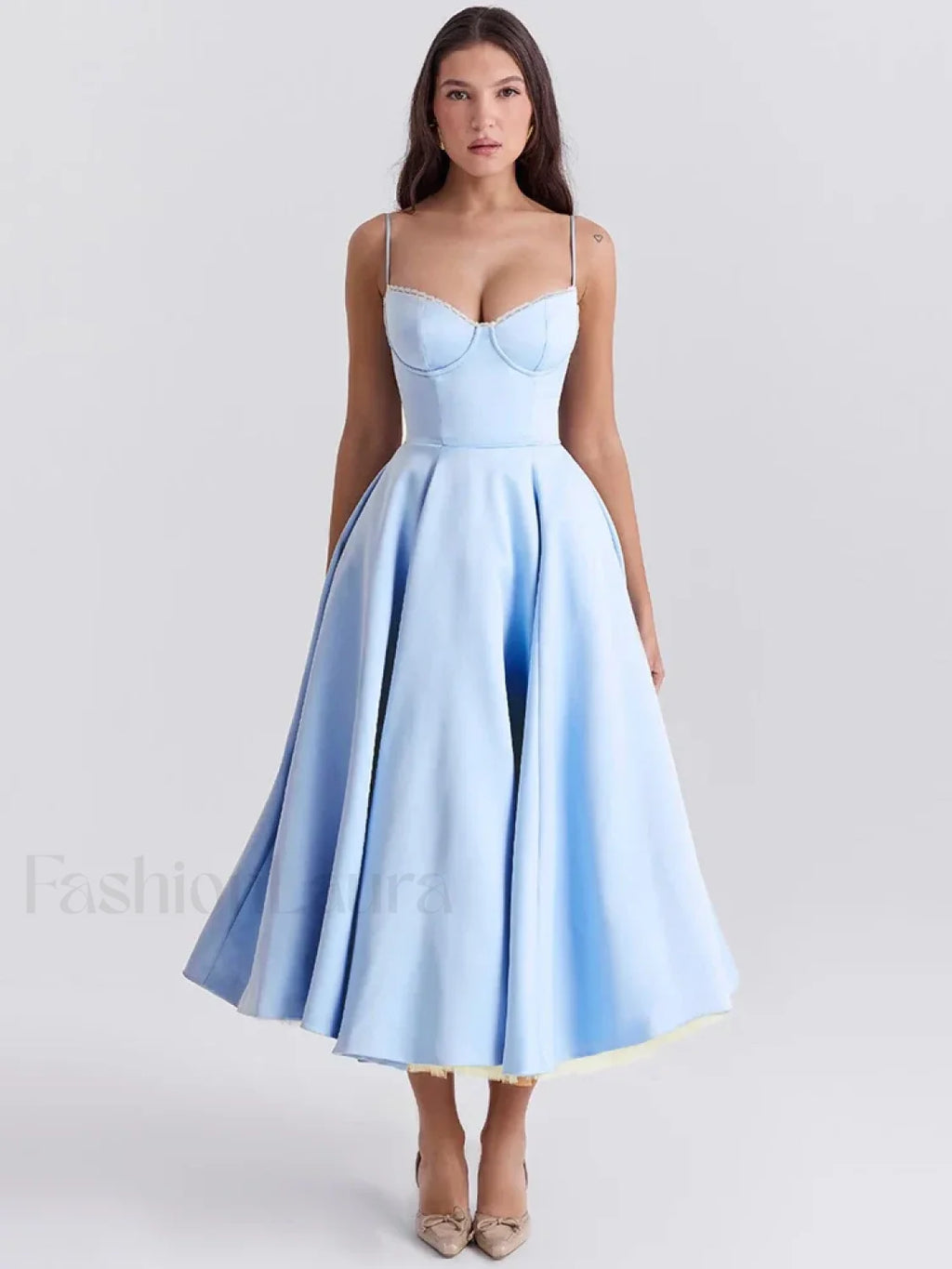 Lace Draped Off Shoulder Midi Dress Blue / S