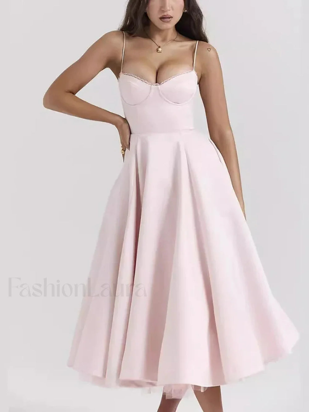 Lace Draped Off Shoulder Midi Dress Pink / S