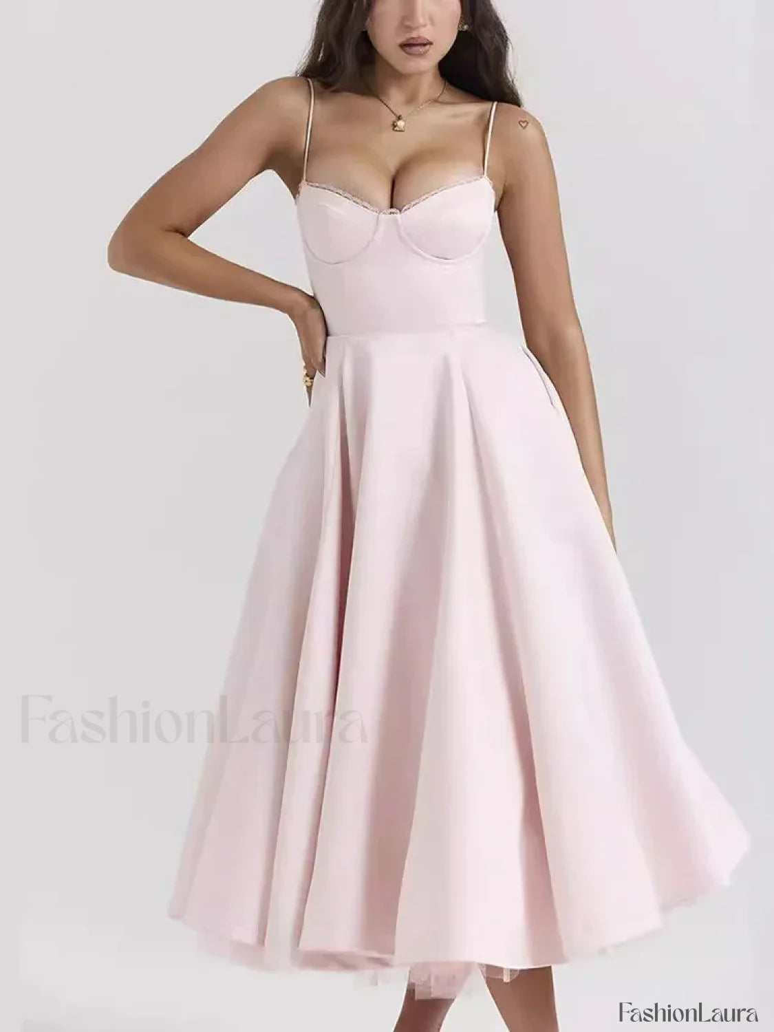 Lace Draped Off Shoulder Midi Dress Pink / S