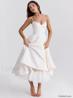 Lace Draped Off Shoulder Midi Dress White / S
