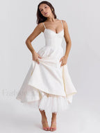 Lace Draped Off Shoulder Midi Dress White / S