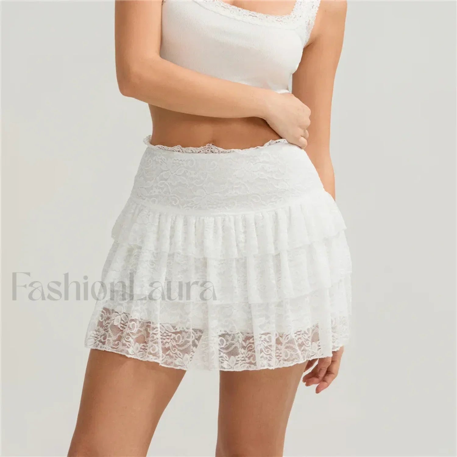 Lace Fairycore Korean Mini Skirt WHITE / S Main image