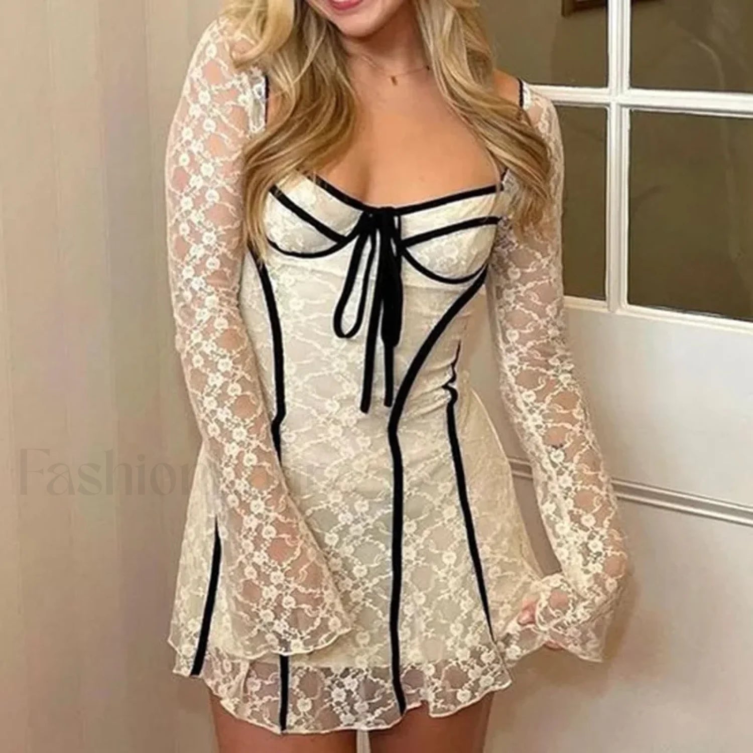 Lace Flared Sleeve Mini Dress
