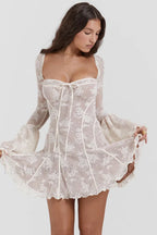 Lace Flared Sleeve Tube Top Backless Spice Girl Mini Dress