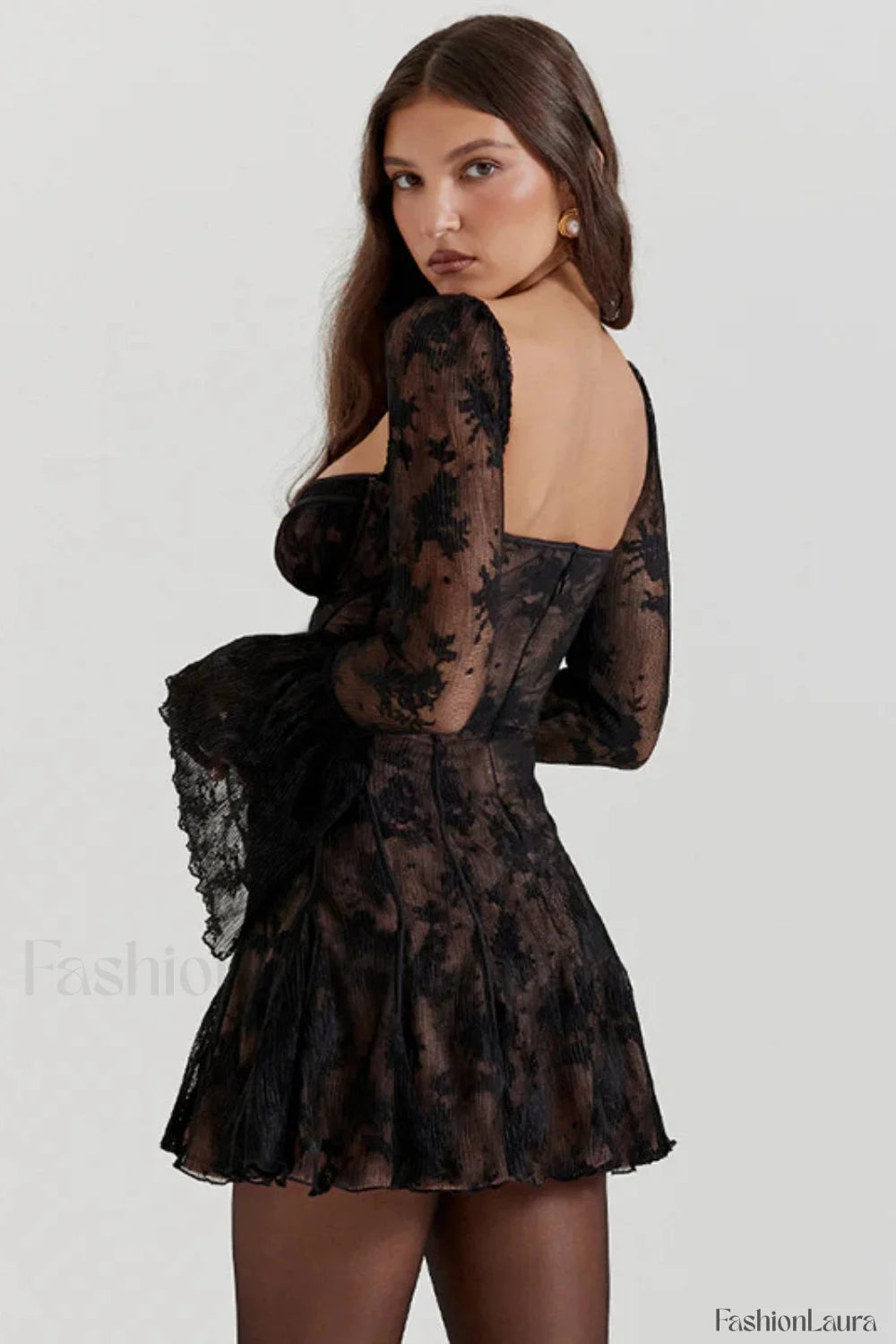 Lace Flared Sleeve Tube Top Backless Spice Girl Mini Dress