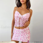 Lace Floral Mini Set Crop Top S / PINK