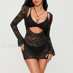 Lace Flower Transparent Long Flare Sleeve Cover Up