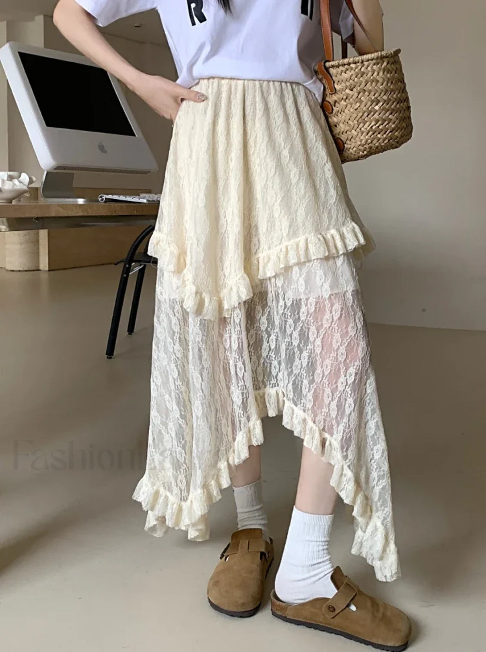 Lace Goth Asymmetrical Ruched Skirt