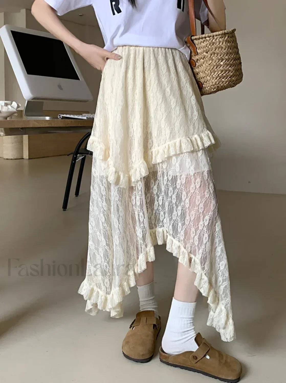 Lace Goth Asymmetrical Ruched Skirt Main image