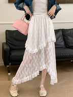 Lace Goth Asymmetrical Ruched Skirt White / S