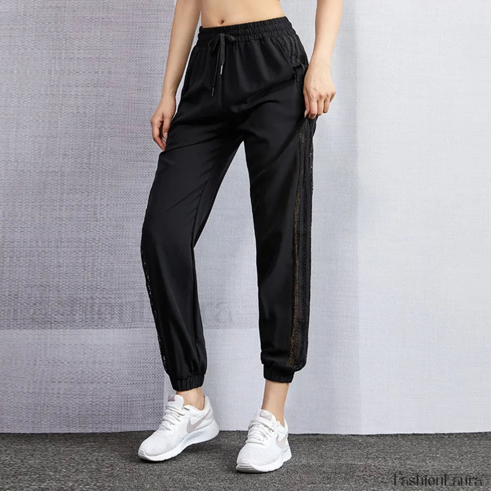 Lace Hollow Athletic Jogging Sweatpants Black / S