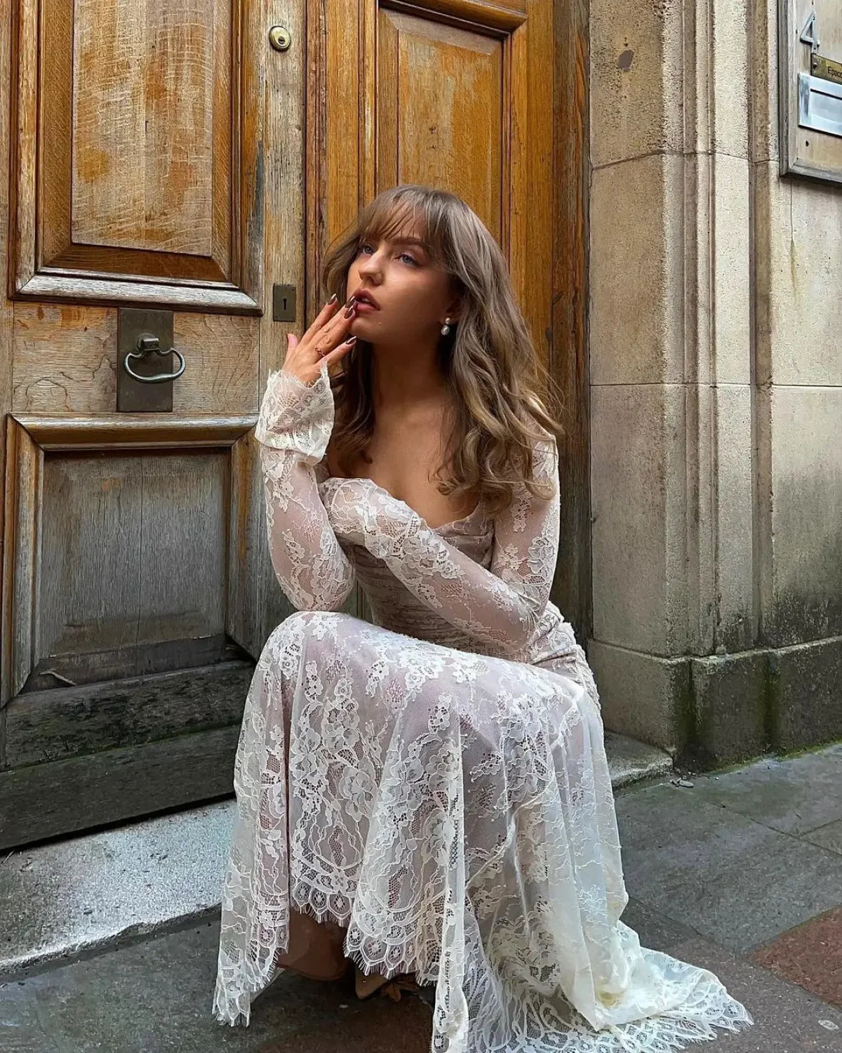 Lace Hollow Cape Maxi Dress Secondary image