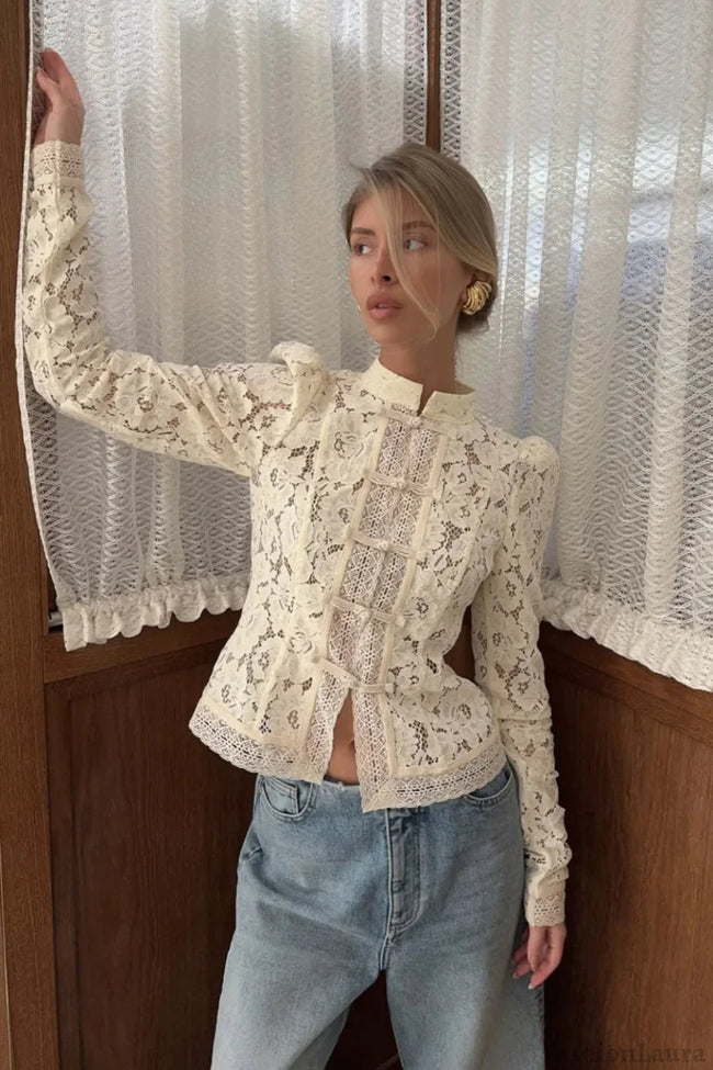 Lace Hollow See Through Cardigan Apricot / S Main image