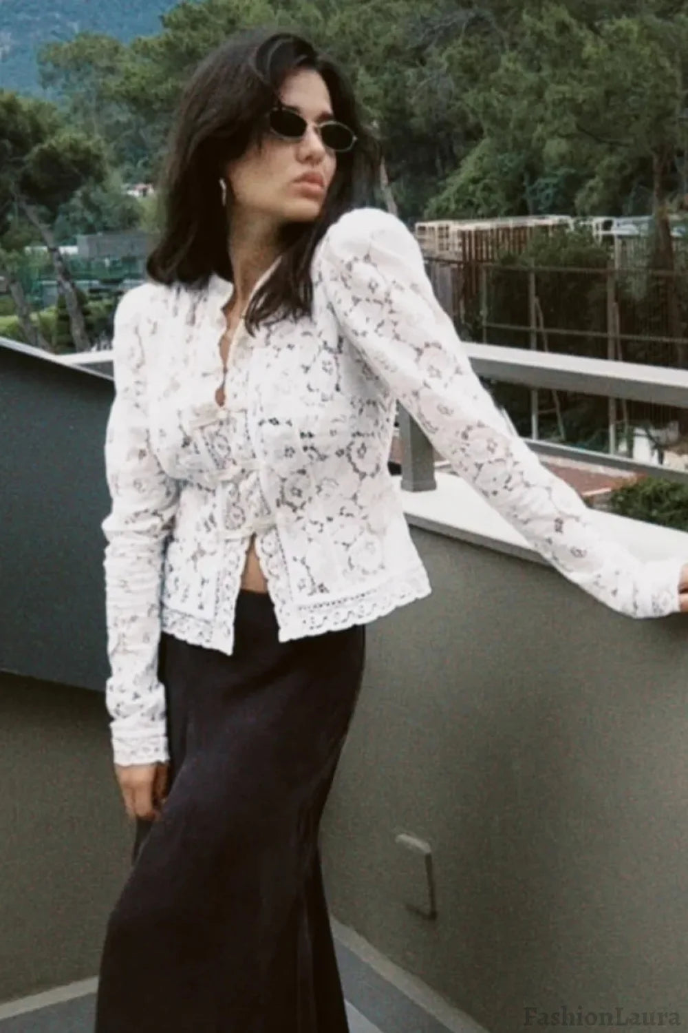 Lace Hollow See Through Cardigan White / S