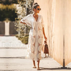Lace Kaftan Pareo Beach Cover Up WHITE / One Size