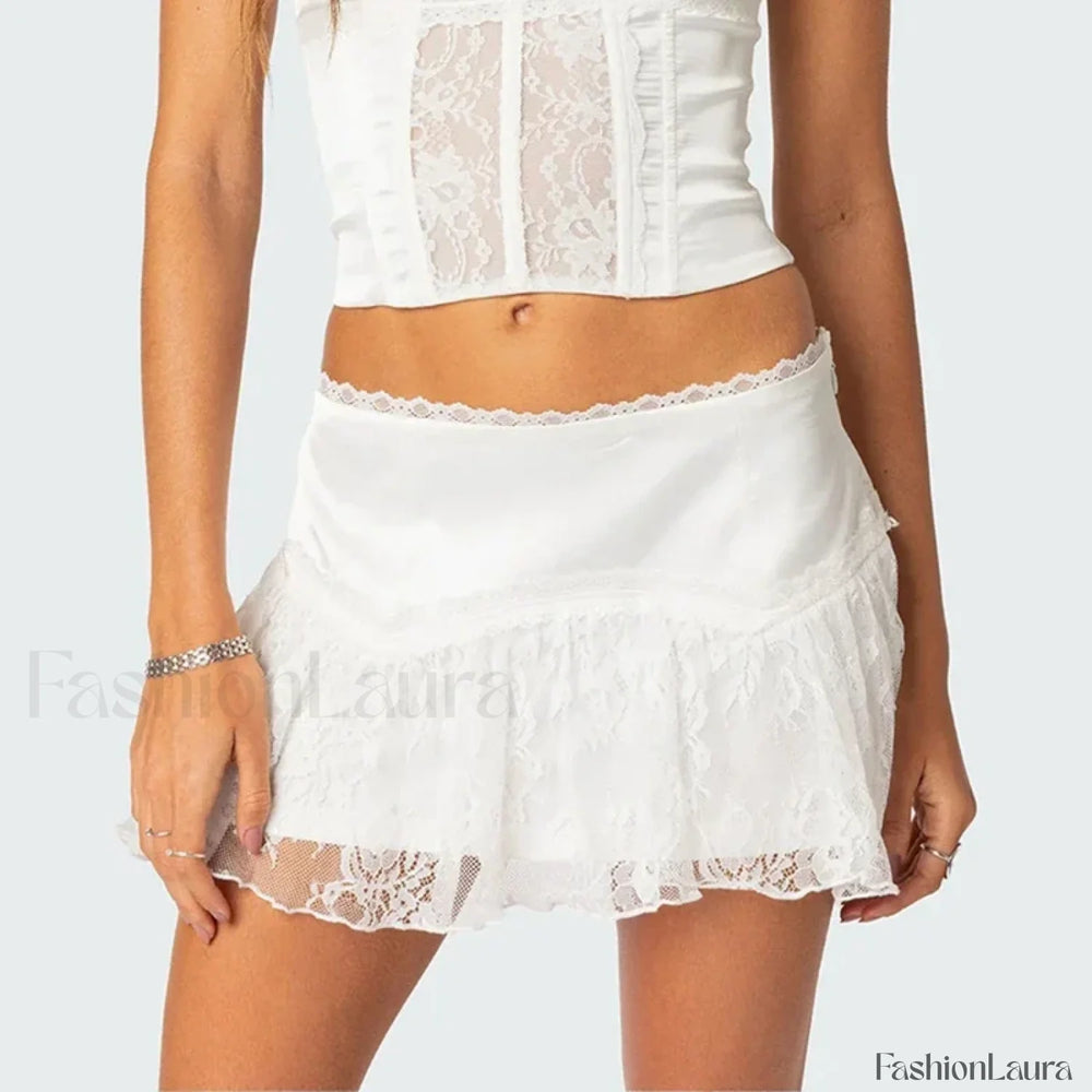 Lace Layered Ruffle Mini Skirt