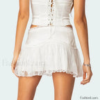 Lace Layered Ruffle Mini Skirt WHITE / S