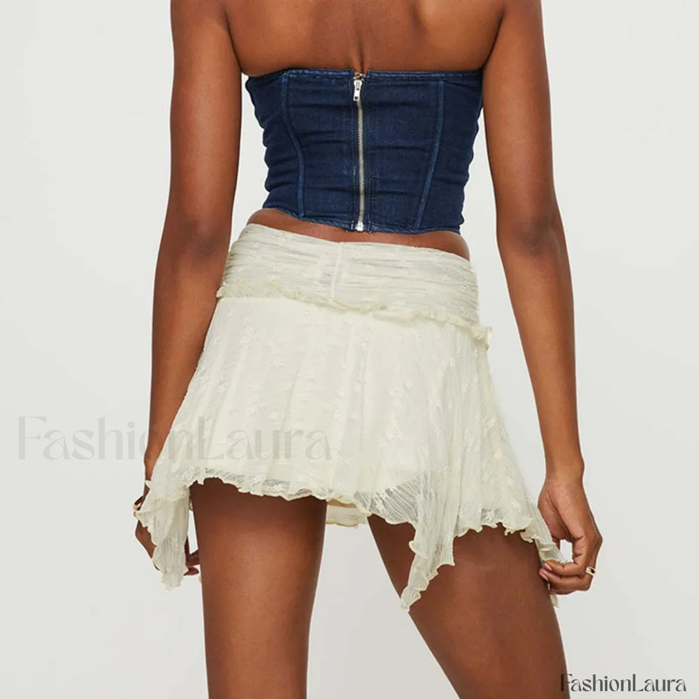 Lace Low Rise Ruffle Mini Skirt