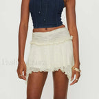 Lace Low Rise Ruffle Mini Skirt APRICOT / S