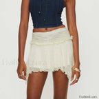 Lace Low Rise Ruffle Mini Skirt APRICOT / S