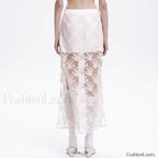 Lace Mesh Side Slit Crochet Skirt