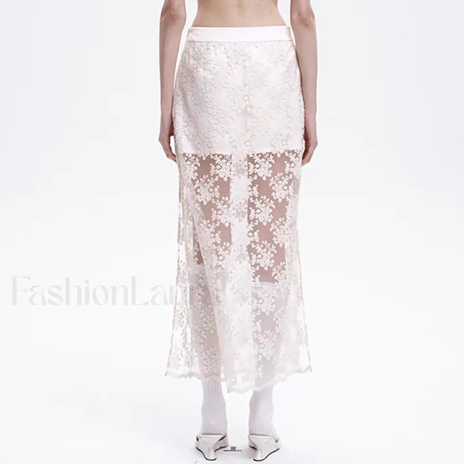 Lace Mesh Side Slit Crochet Skirt